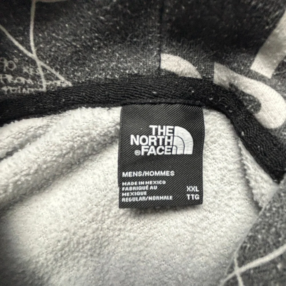 The North Face Mens XXL Blueprint Logo All Over Print Hoodie Grey White Fleece
